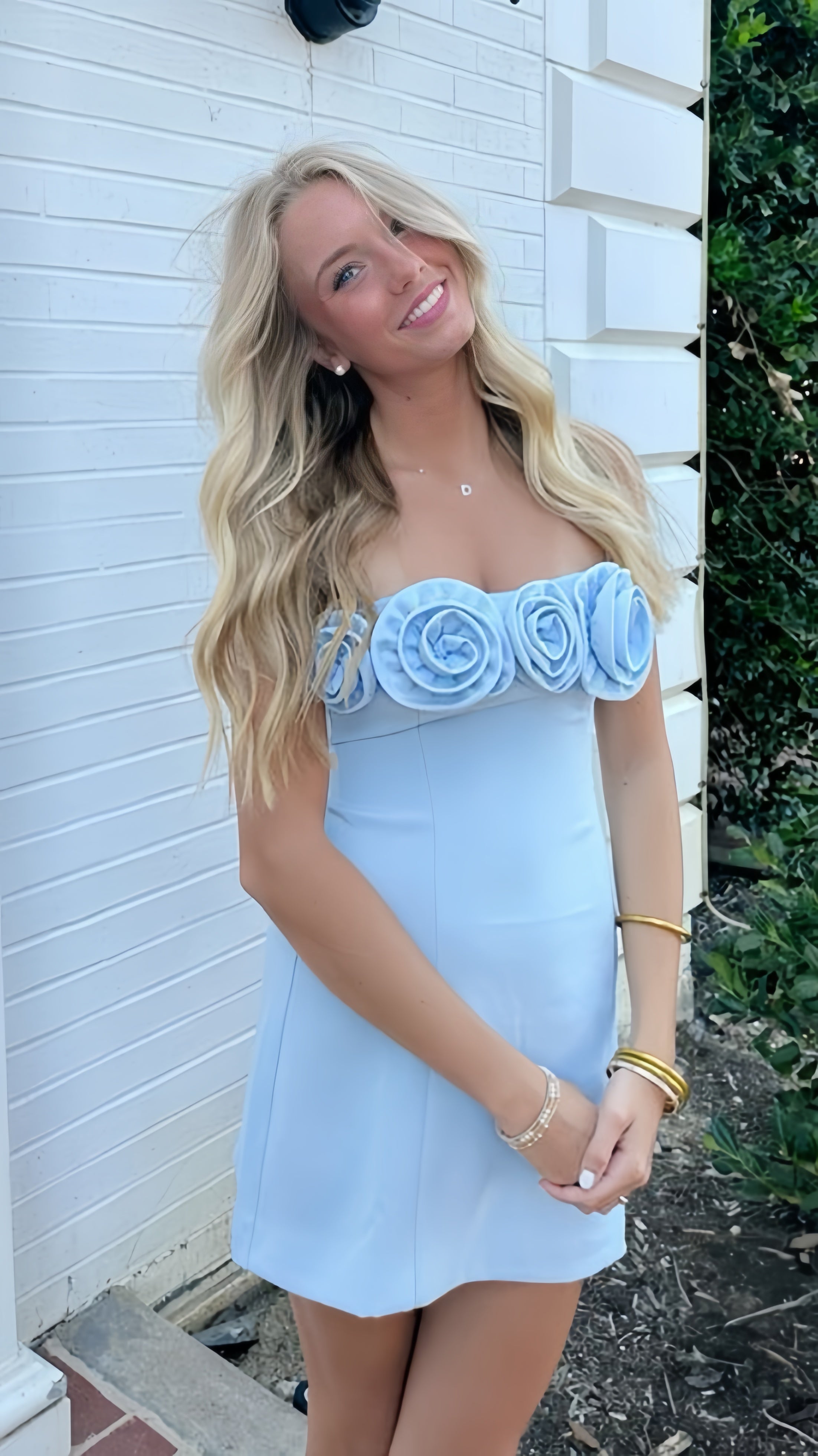 Light Blue 3D Floral Hoco Dress Strapless Mini Homecoming Party Dresse