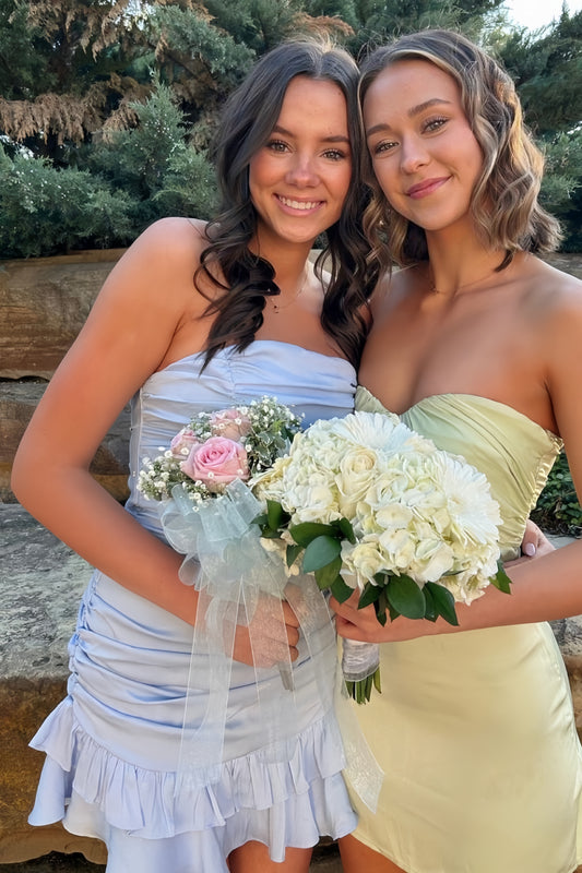 Light Blue Homecoming Dresses Strapless Homecoming Dress Pleated Mini Party Dresses,AST1992