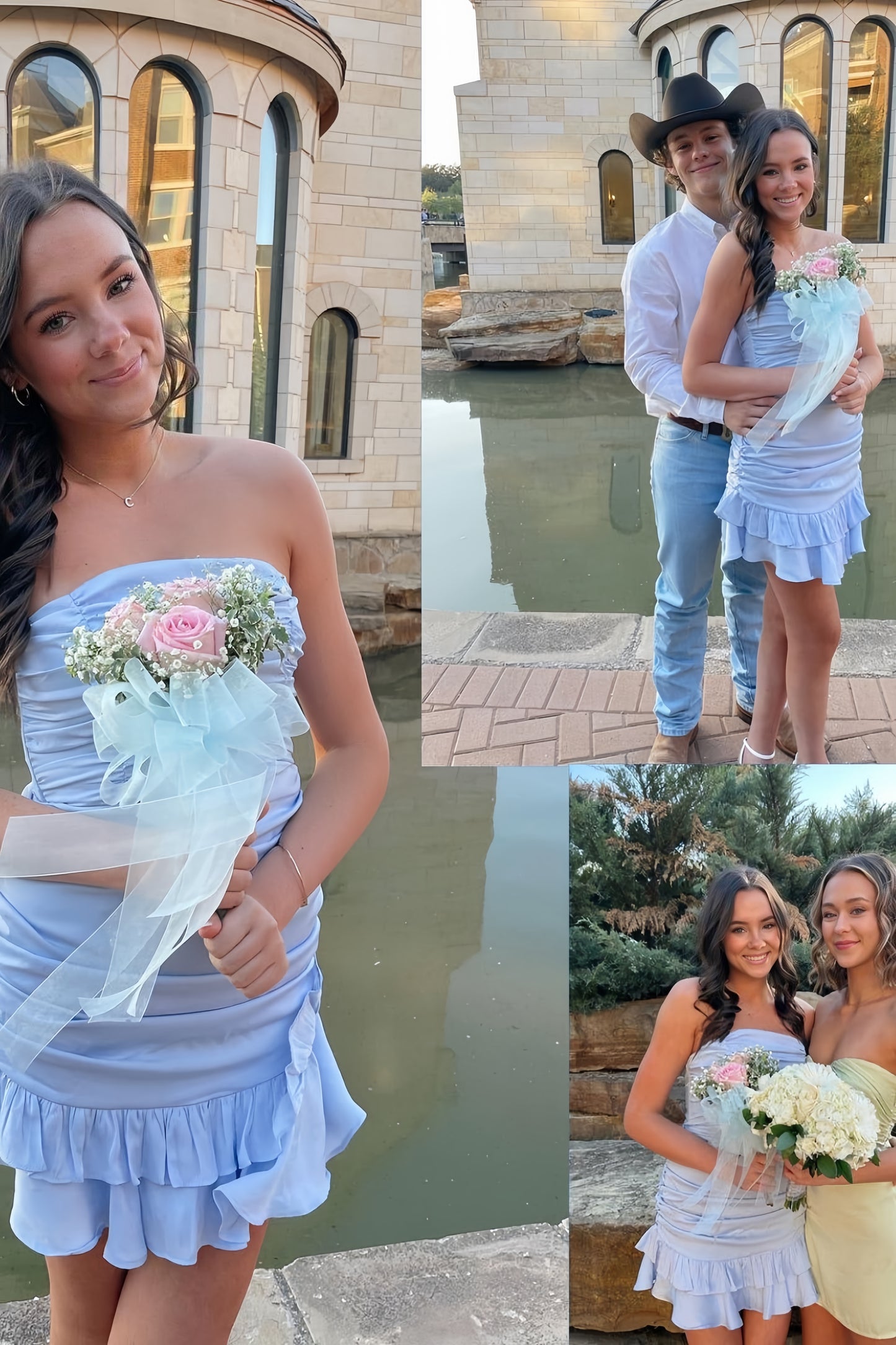 Light Blue Homecoming Dresses Strapless Homecoming Dress Pleated Mini Party Dresses,AST1992
