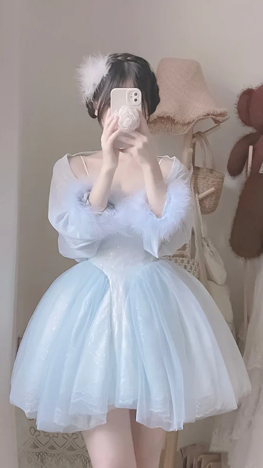 Light Blue Sweetheart Homecoming Dresses Lace Birthday Party Ball Gown,AST1961