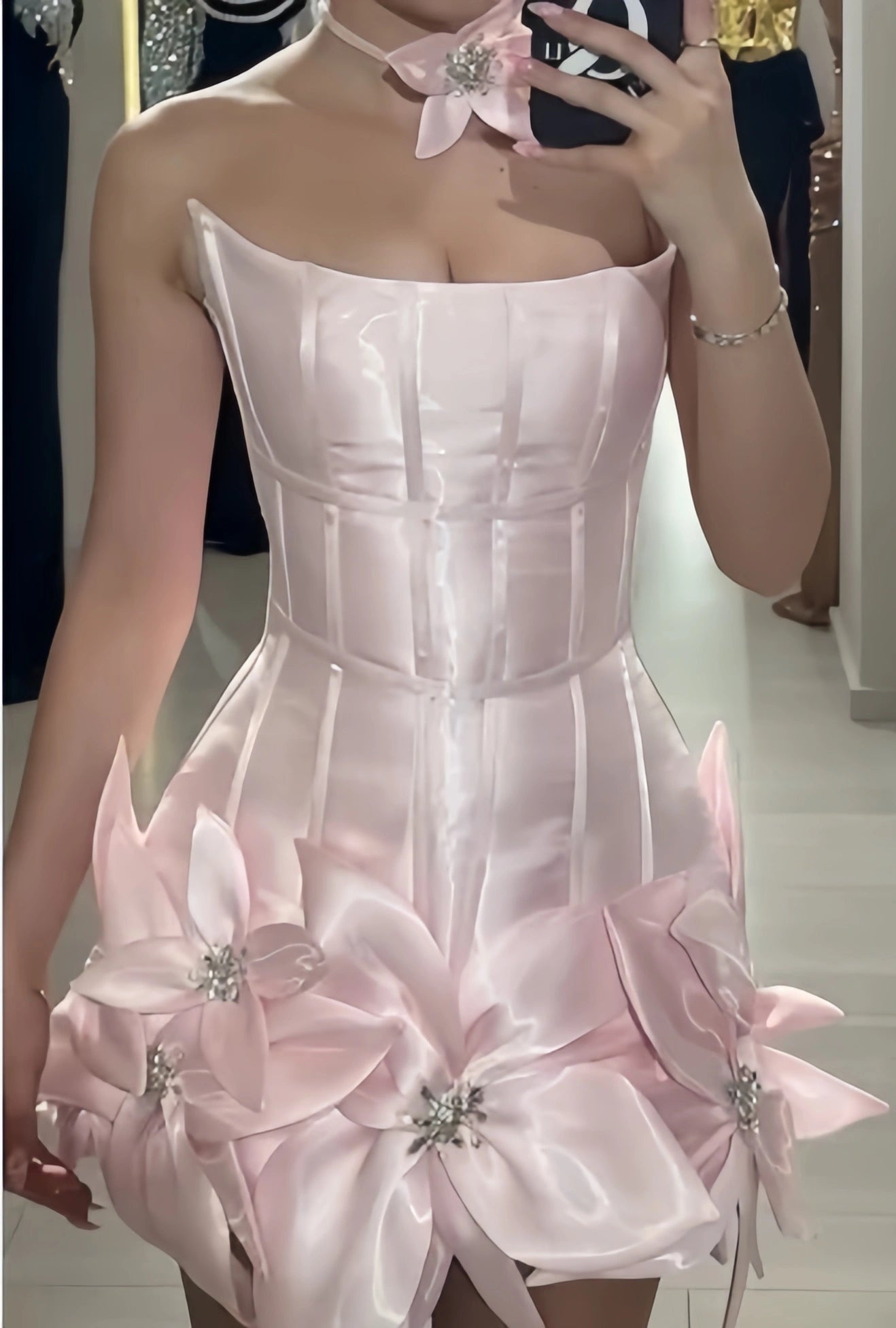 Light Pink Bodycon Homecoming Dresses Fairy Flowers Party Hoco Dress, AST1943