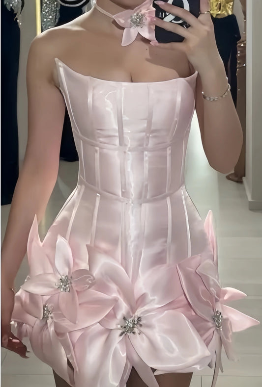 Light Pink Bodycon Homecoming Dresses Fairy Flowers Party Hoco Dress, AST1943