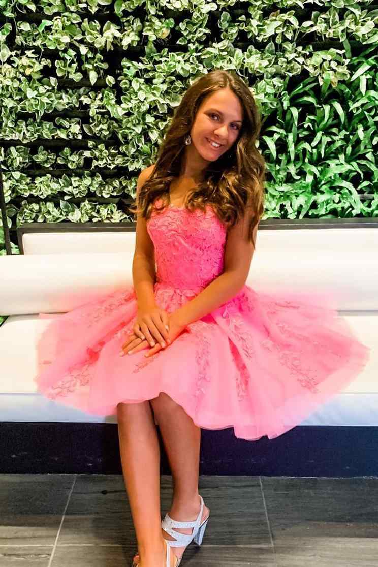 Light Purple Lace Appliques Short A-line Homecoming Dress, AST1192