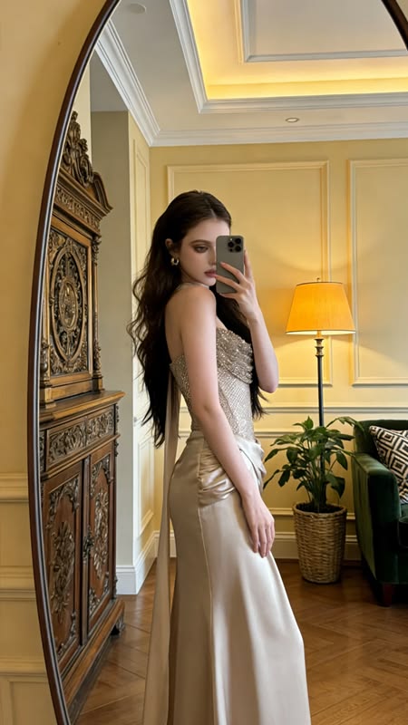 Light champagne-colored strapless fitted long ball gown, bridal dress,AST2309