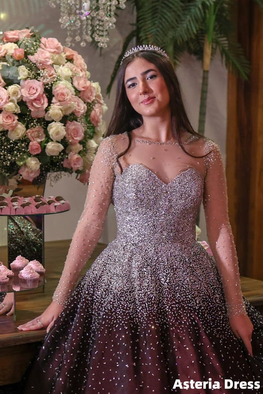 Luxury Burgundy A-Line Beaded Quinceanera Ball Gown, Sweet 16 Dress