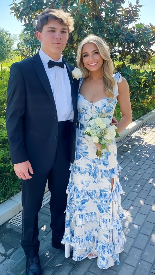 New Arrival Floral Prom Dresses Chiffon Ruffle Evening Party Dress,AST2207