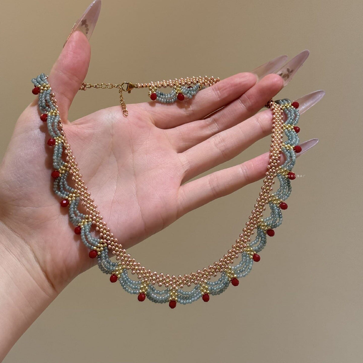 New Spring/Summer Green Lace Beaded Necklace, Multi-Layer Collarbone Chain/Necklace for Women