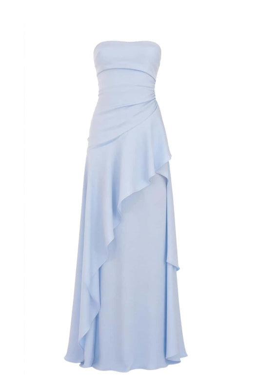 Lime Green Strapless Ruched Slit Dress