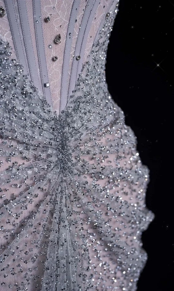 Off The Shoulder Mermaid Prom Dresses Lace Sequined Evening Graduation Dress,AST2233