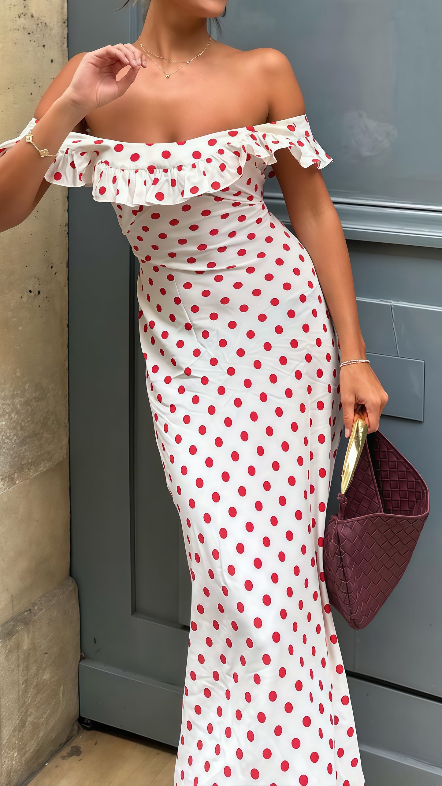 Off The Shoulder Sheath Party Dresses Dots Girls Gala Dress,AST1880