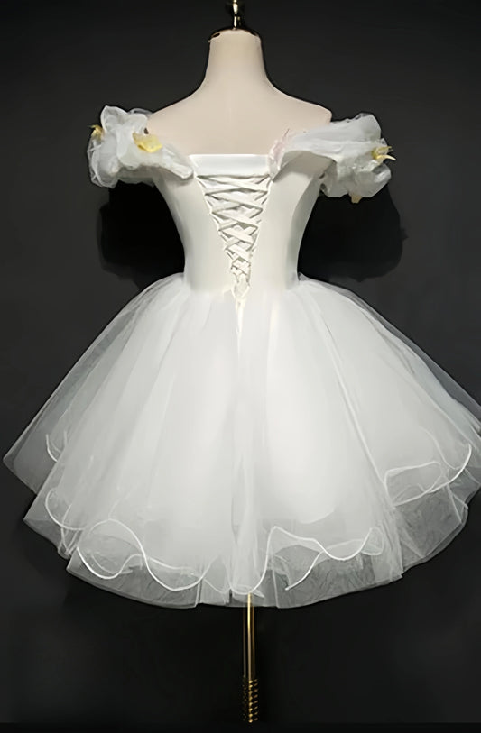 Off The Shoulder Ivory Homecoming Dresses Organza Mini Party Dress, AST2047