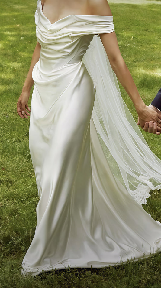 Off The Shoulder Ivory Mermaid Satin Wedding Dress,AST1766