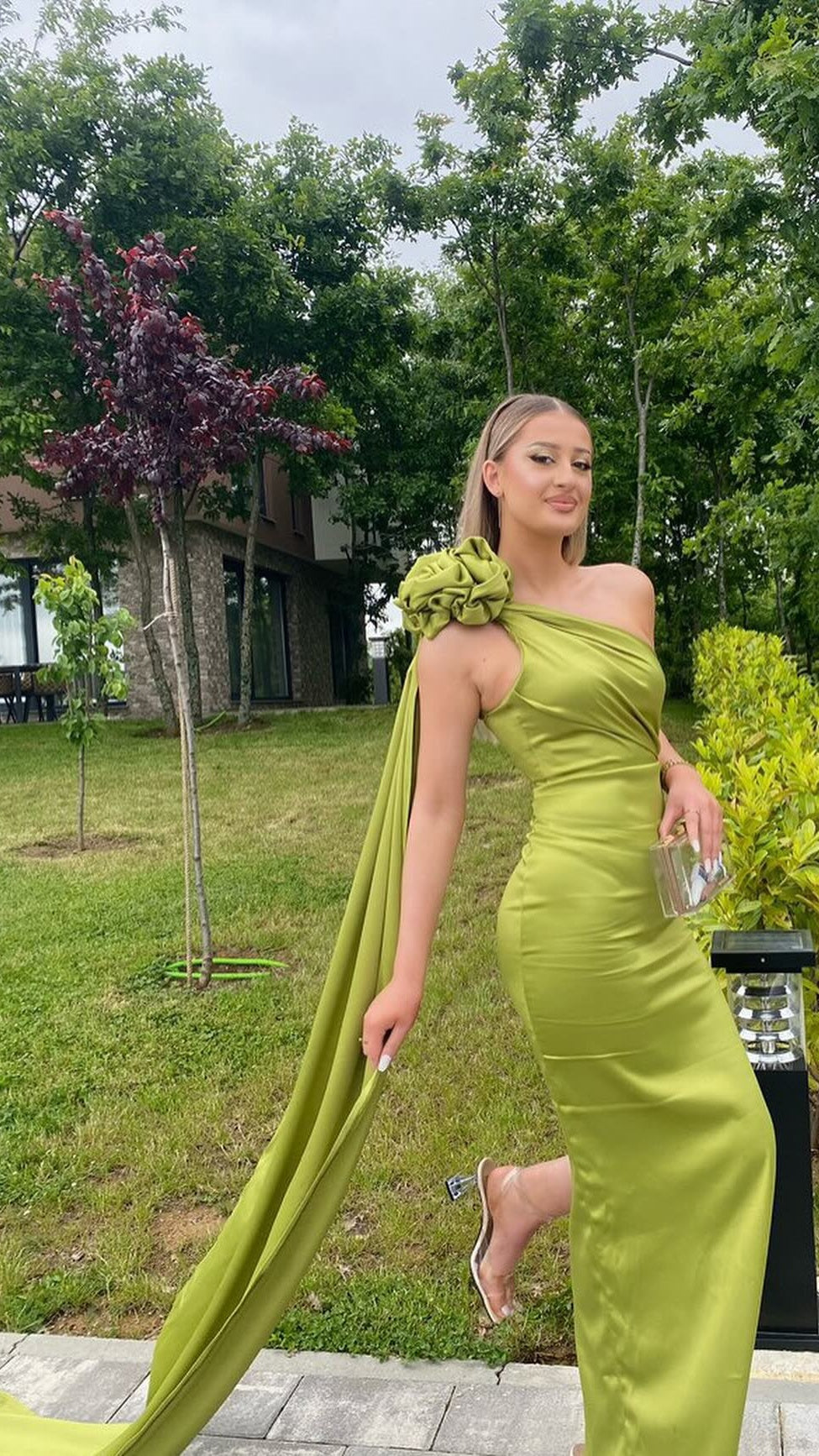 olive party dress Eirlys Olive Green Midi Dress