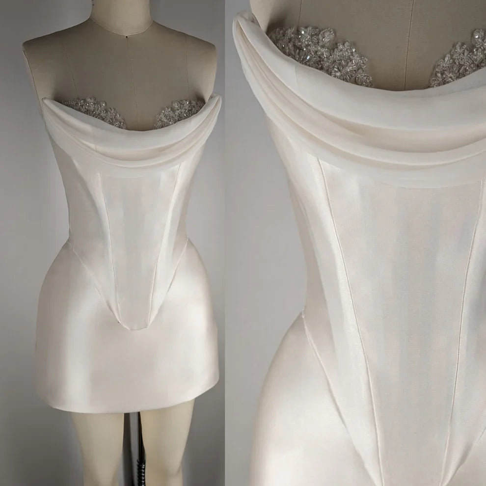 Elegant Satin Tube Top Feather Edge Bodycon 19th Birthday Homecoming Dress