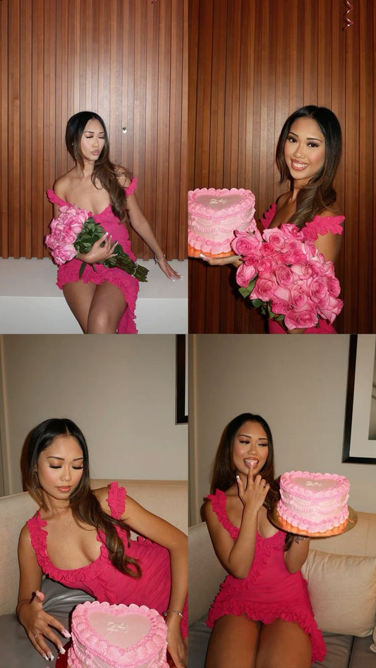 Sweet Ruffled Low-cut Pink Backless Birthday Short Skirt Homecoming Dress
