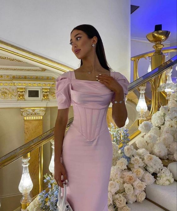 Pink Mermaid Satin Prom Dresses Formal Evening Party Dress,AST2263