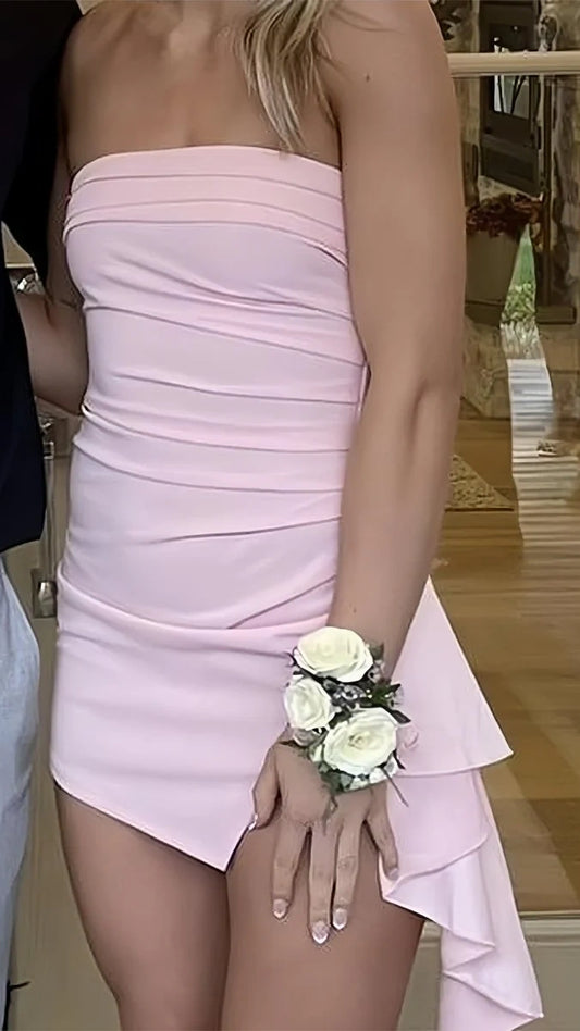Pink Strapless Homecoming Dresses Bodycon Cocktail Dress,AST2072
