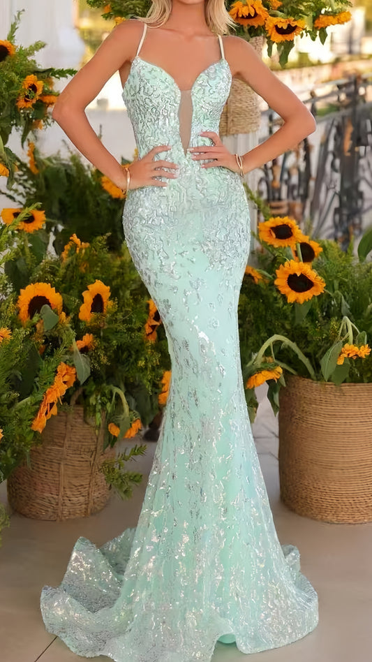 Plunging Neck Mermaid Long Prom Dress, Sleeveless Party Dresses,AST1603