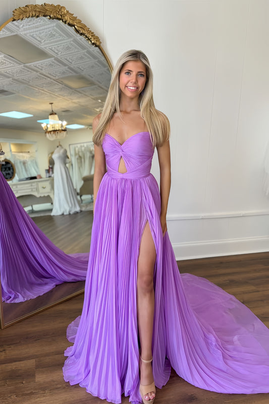 Purple Chiffon A-Line Evening Prom Dresses, AST1598
