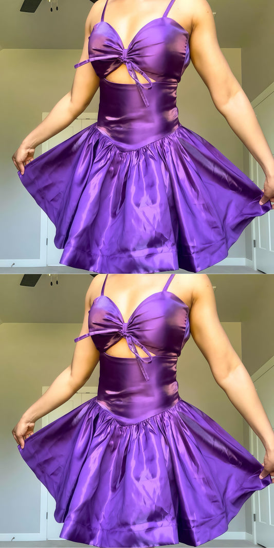 Purple A-line Homecoming Dress Spaghetti Straps Mini Party Dress,AST1901