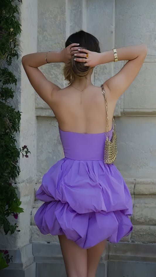 Purple Strapless Homecoming Dresses Ruffle Mini Party Hoco Dress, AST1934