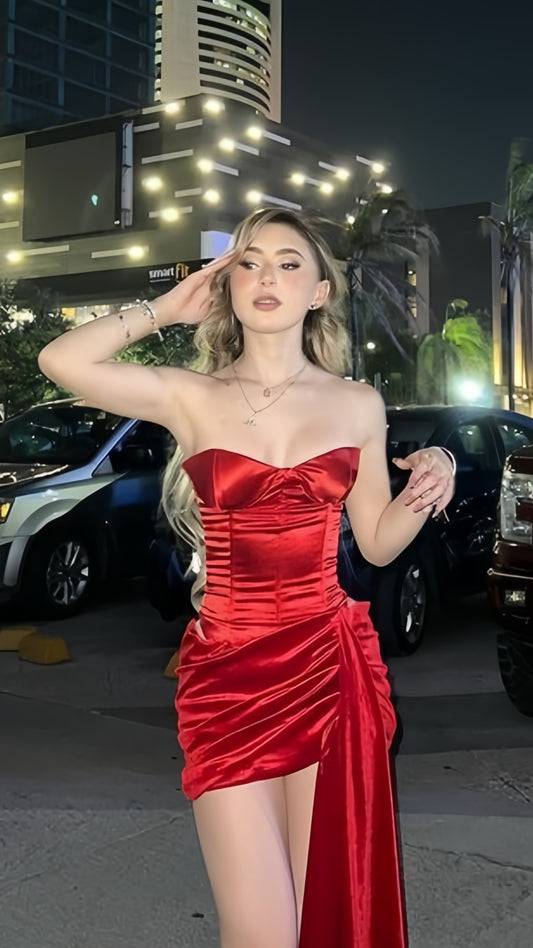 Red Homecoming Dresses Strapless Bodycon Hoco Cocktail Dress,AST1973