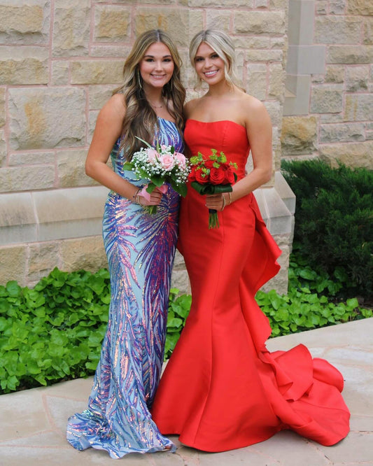 Red Strapless Long Formal Prom Dress, AST1536