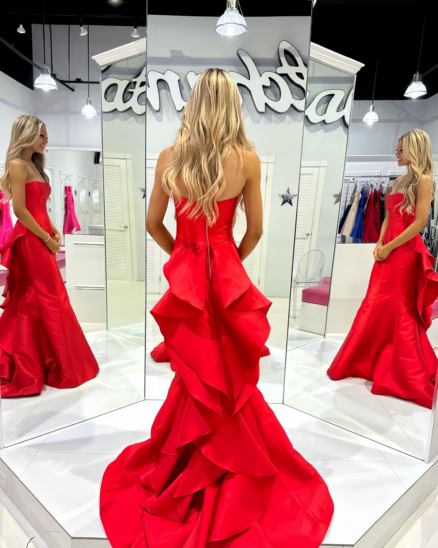 Red Strapless Long Formal Prom Dress, AST1536