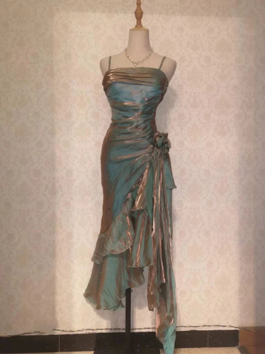 Retro Bodycon Spaghetti Straps Satin Long Party Dress Prom Dresses,AST2132