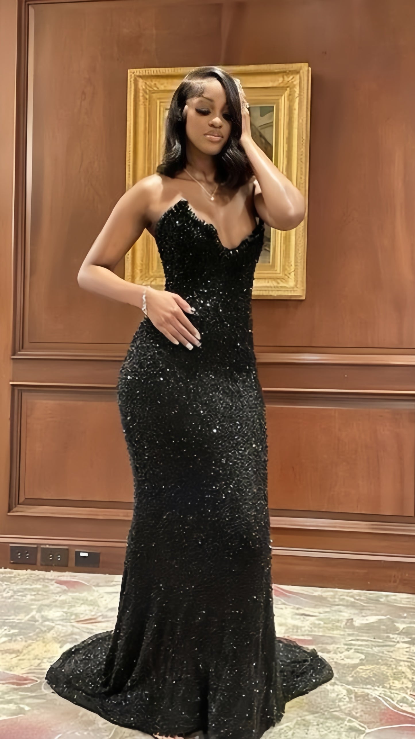 Black Sequin Mermaid Long Prom Dresses Evening Party Dress,AST2130