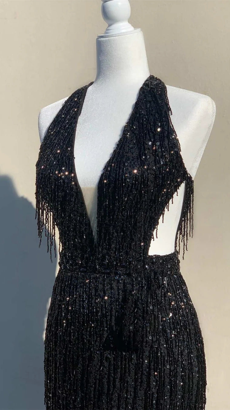 Bodycon Sequin Prom Dress, Deep V-Neck Evening Party Dress,AST1627