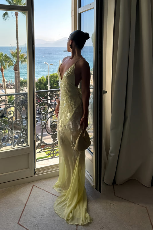 Deep V-Neck Chiffon Evening Prom Dresses, Sequin Mermaid Party Gown, AST1488