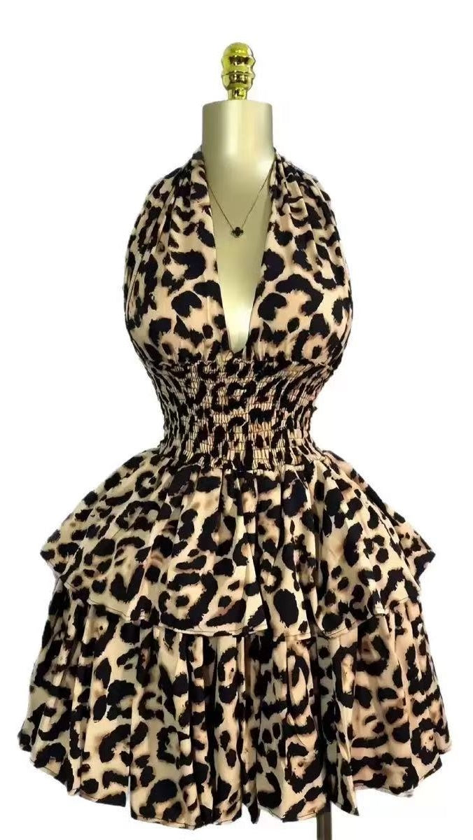 Sexy Leopard Chiffon Halter Homecoming Party Dresses,AST1981