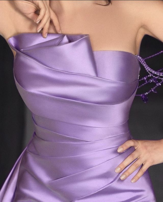 Lilac Strapless Pleated Prom Evening Dresses With Slit,AST1715