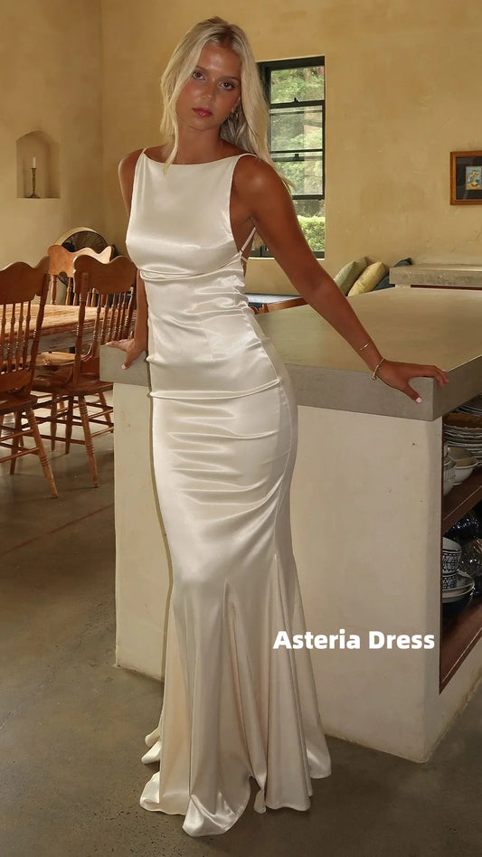 Simple Custom Made Ivory Mermaid Prom Dresses Backless Formal Dress, AST2323