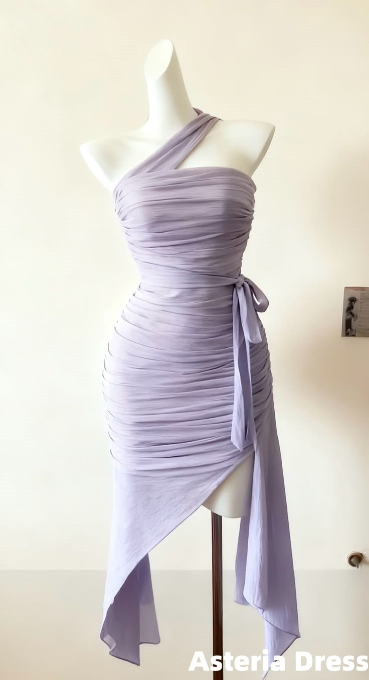 Simple Lavender Pleated Chiffon Homecoming Dresses