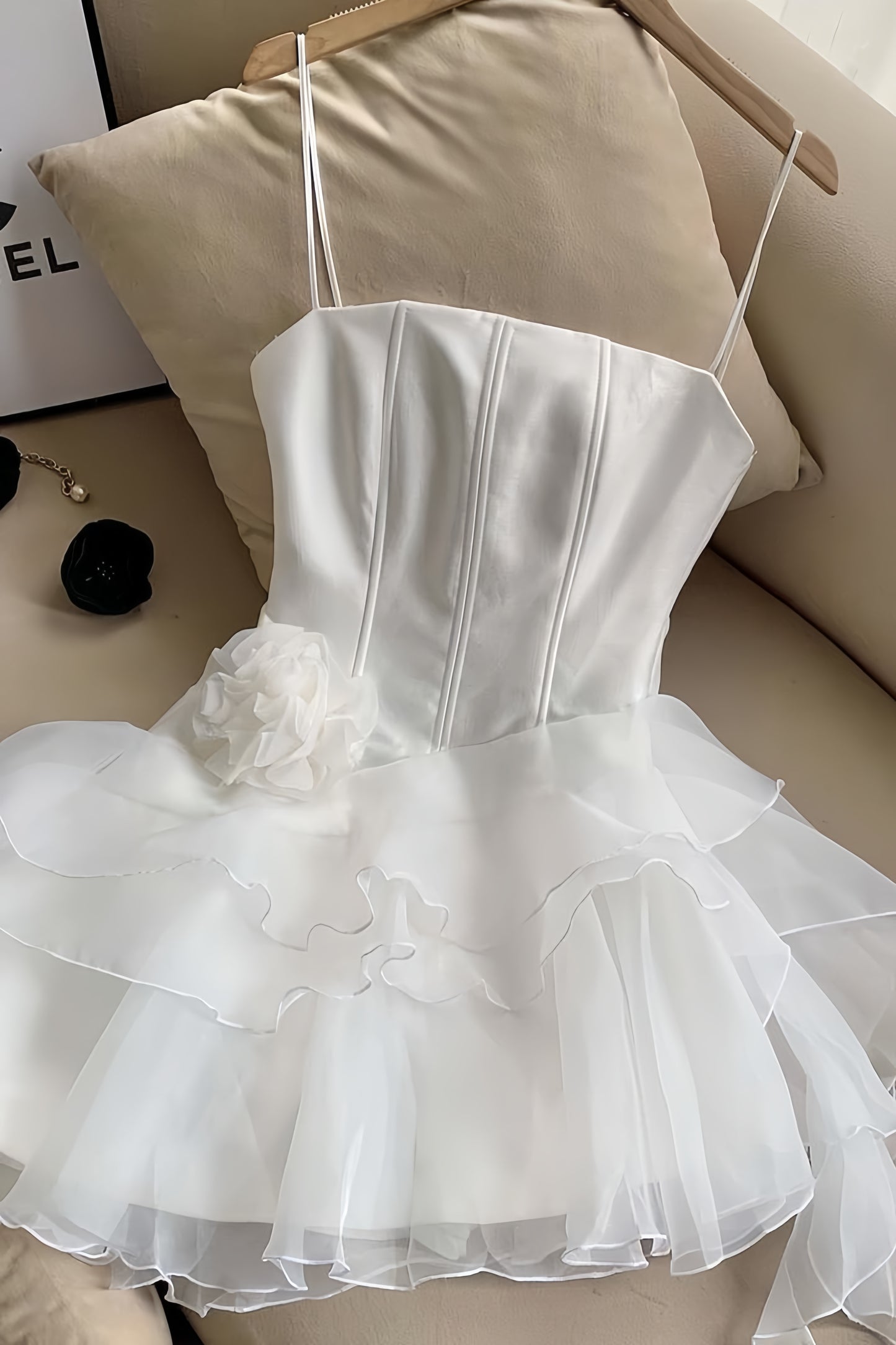 Strapless White Chiffon Homecoming Dresses Mini Dance Party Dress, AST1946