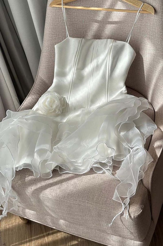 Strapless White Chiffon Homecoming Dresses Mini Dance Party Dress, AST1946