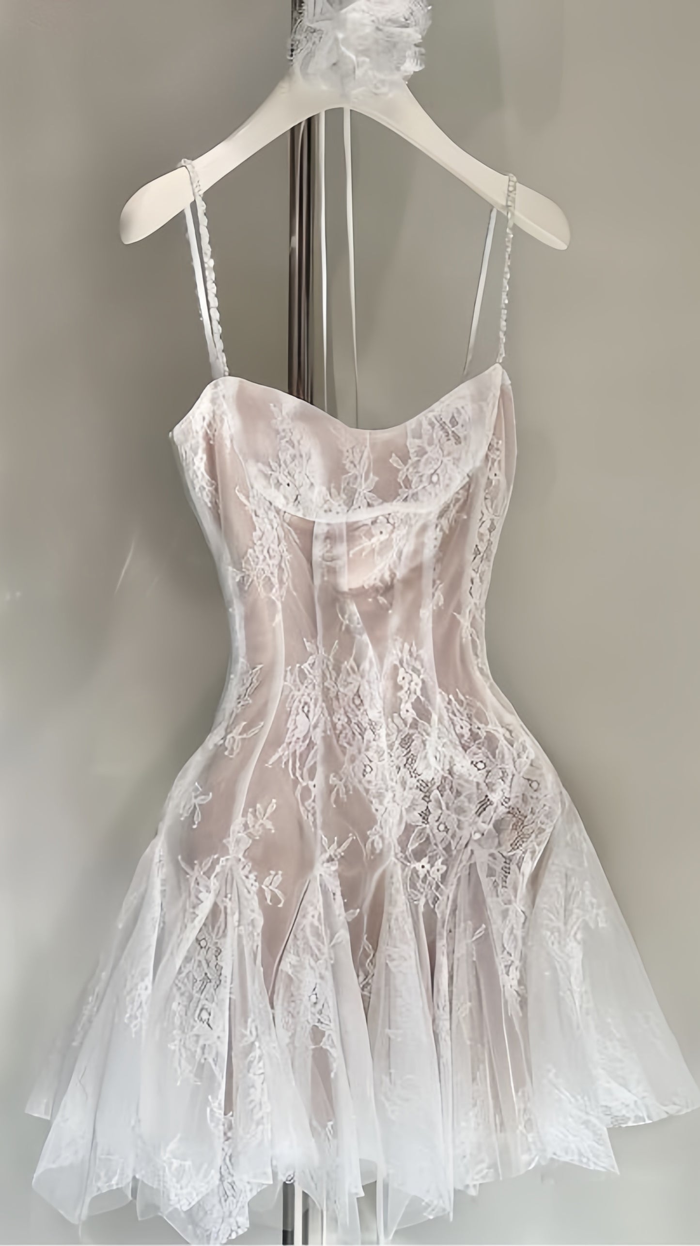 Spaghetti Straps Lace A-line Homecoming Dresses Mini Graduation Dress,AST1893