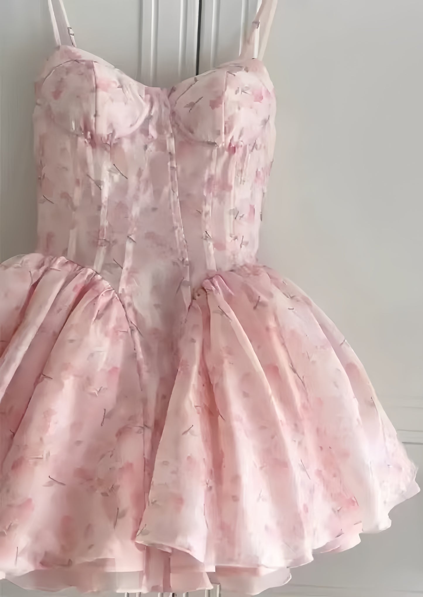Spaghetti Straps Pink Floral Homecoming Dresses Sweetheart Birthday Party Dress,AST2005