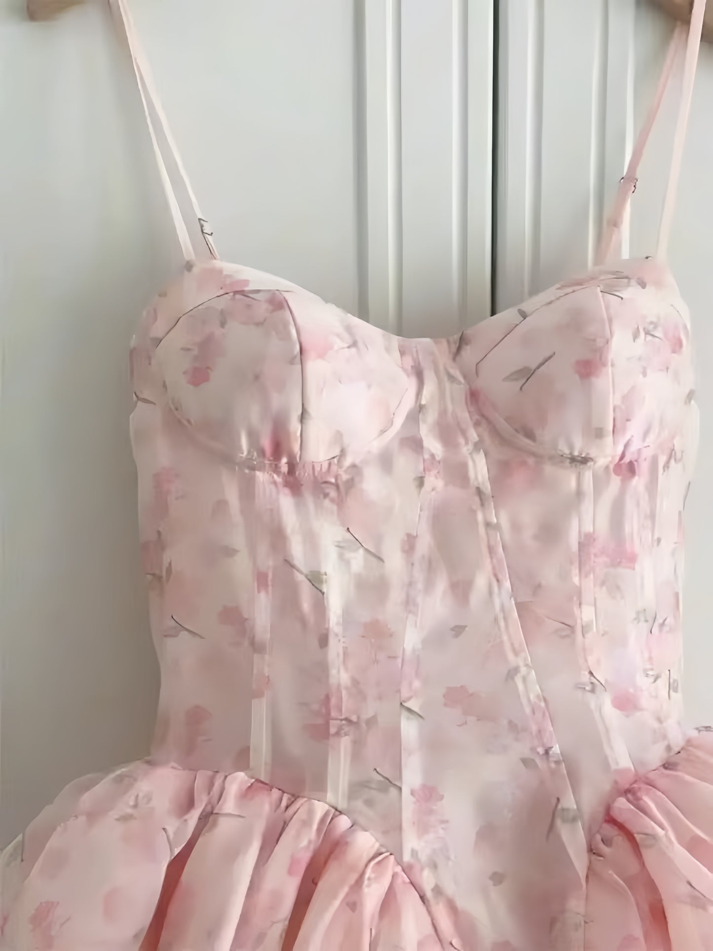 Spaghetti Straps Pink Floral Homecoming Dresses Sweetheart Birthday Party Dress,AST2005