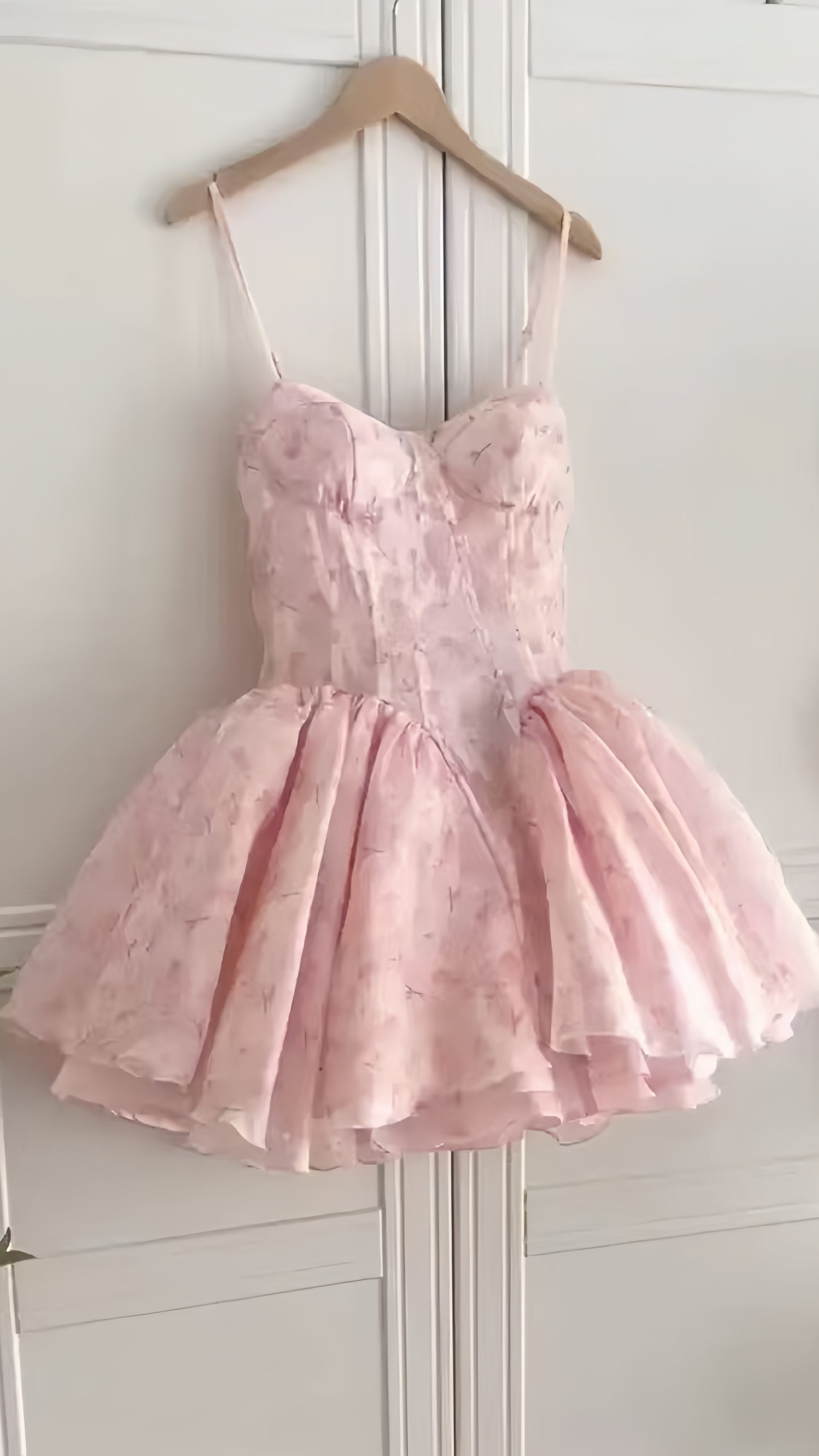 Spaghetti Straps Pink Floral Homecoming Dresses Sweetheart Birthday Party Dress,AST2005
