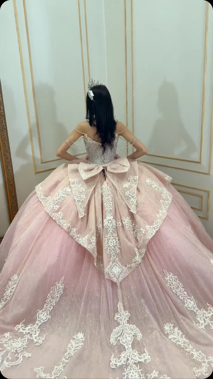 Sparkle Ball Gown Appliques Pink Quinceanera Dresses, Sweet 16 Dress,AST2119