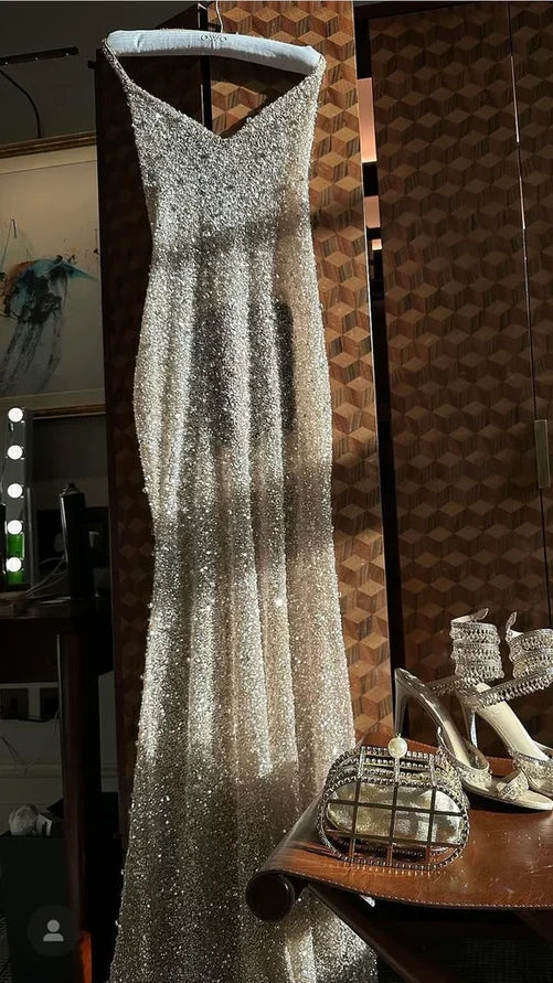 Sparkle Halter Mermaid Prom Dresses Sleeveless Sequin Evening Party Dress,AST2219