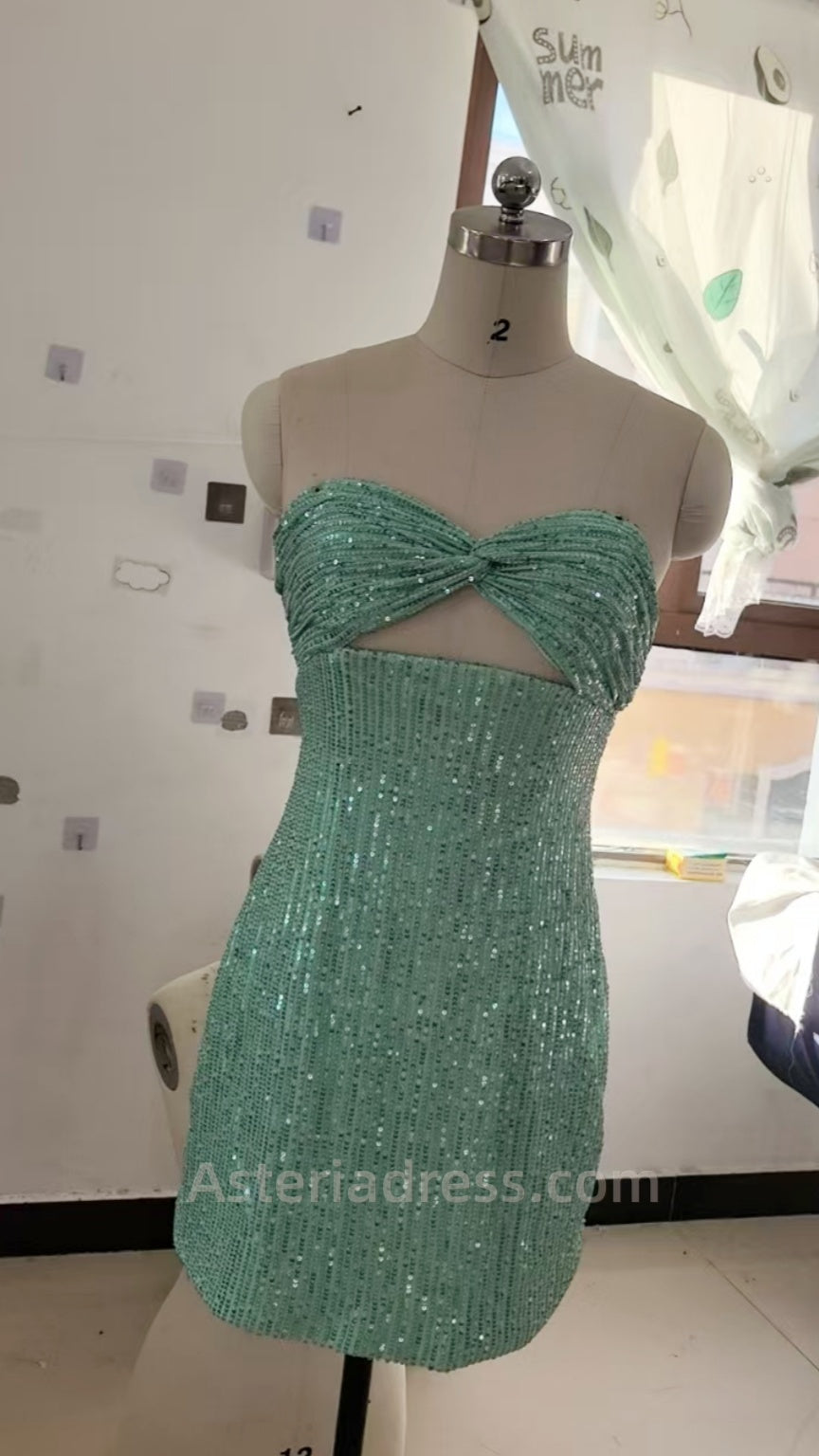 Sparkles Flying Sequins Homecoming Dress Mini Dress Sage, AST1077