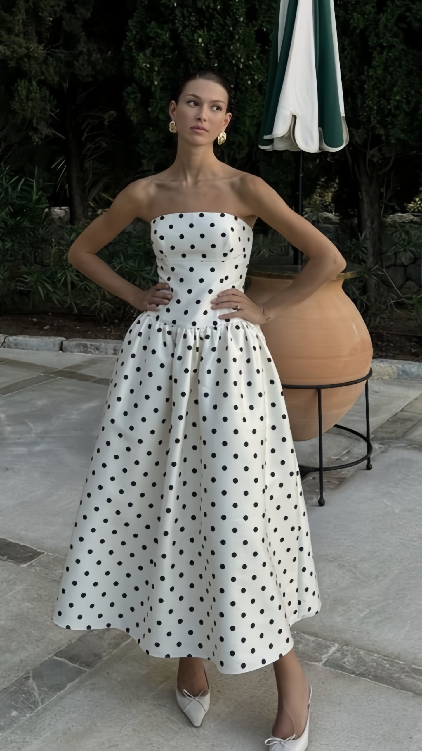Strapless A-line Dots Party Dress Sleeveless Holiday Dresses,AST1877