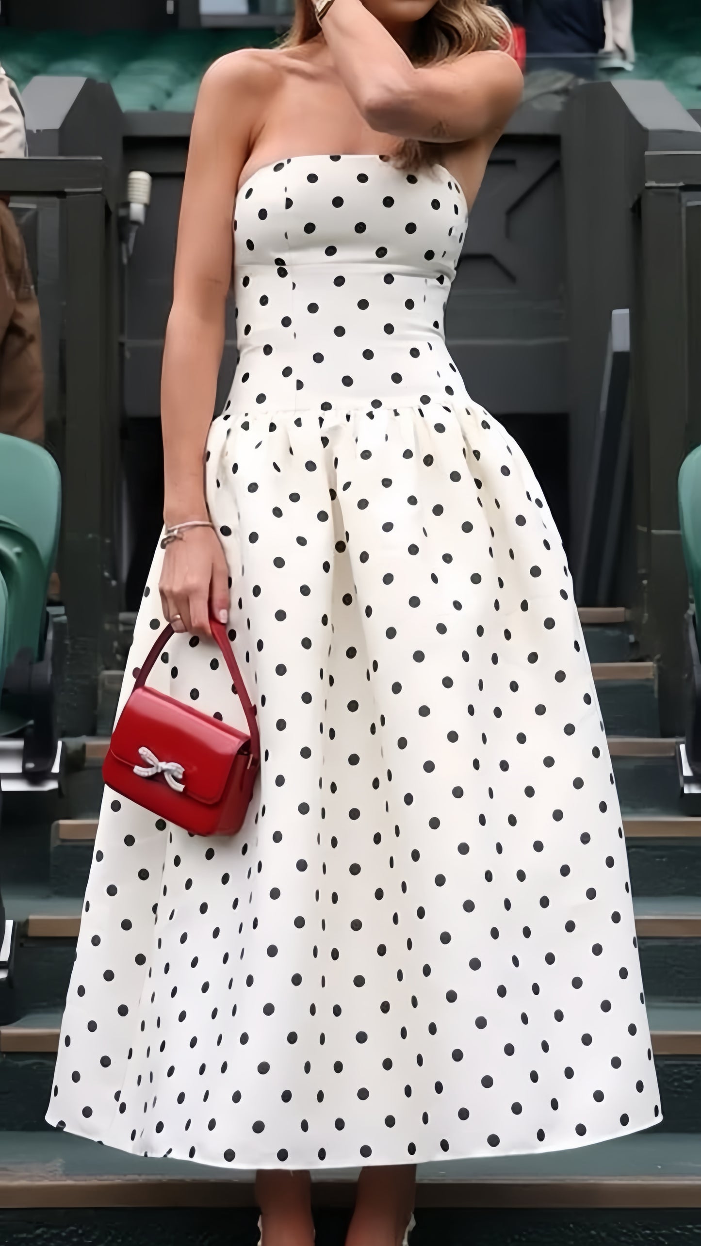 Strapless A-line Dots Party Dress Sleeveless Holiday Dresses,AST1877