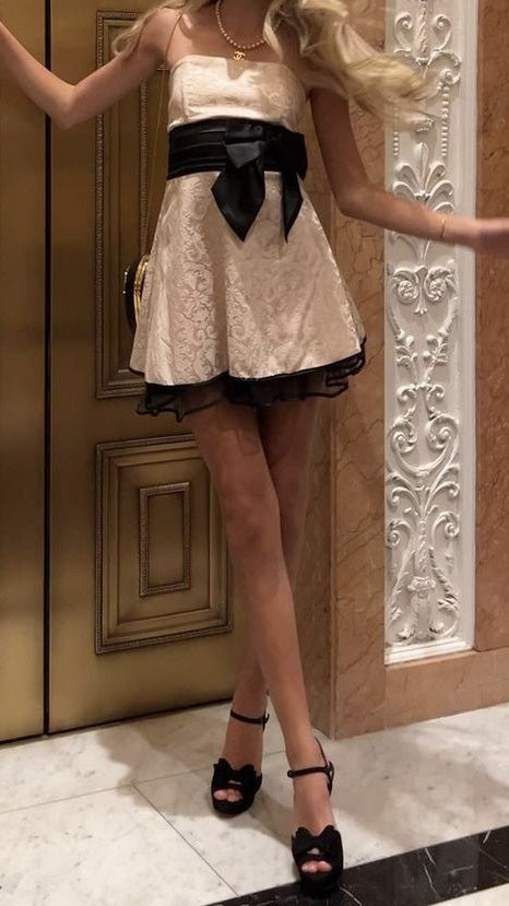 Strapless Floral A-line Homecoming Dresses Champagne Black Mini Hoco Dress,AST1975