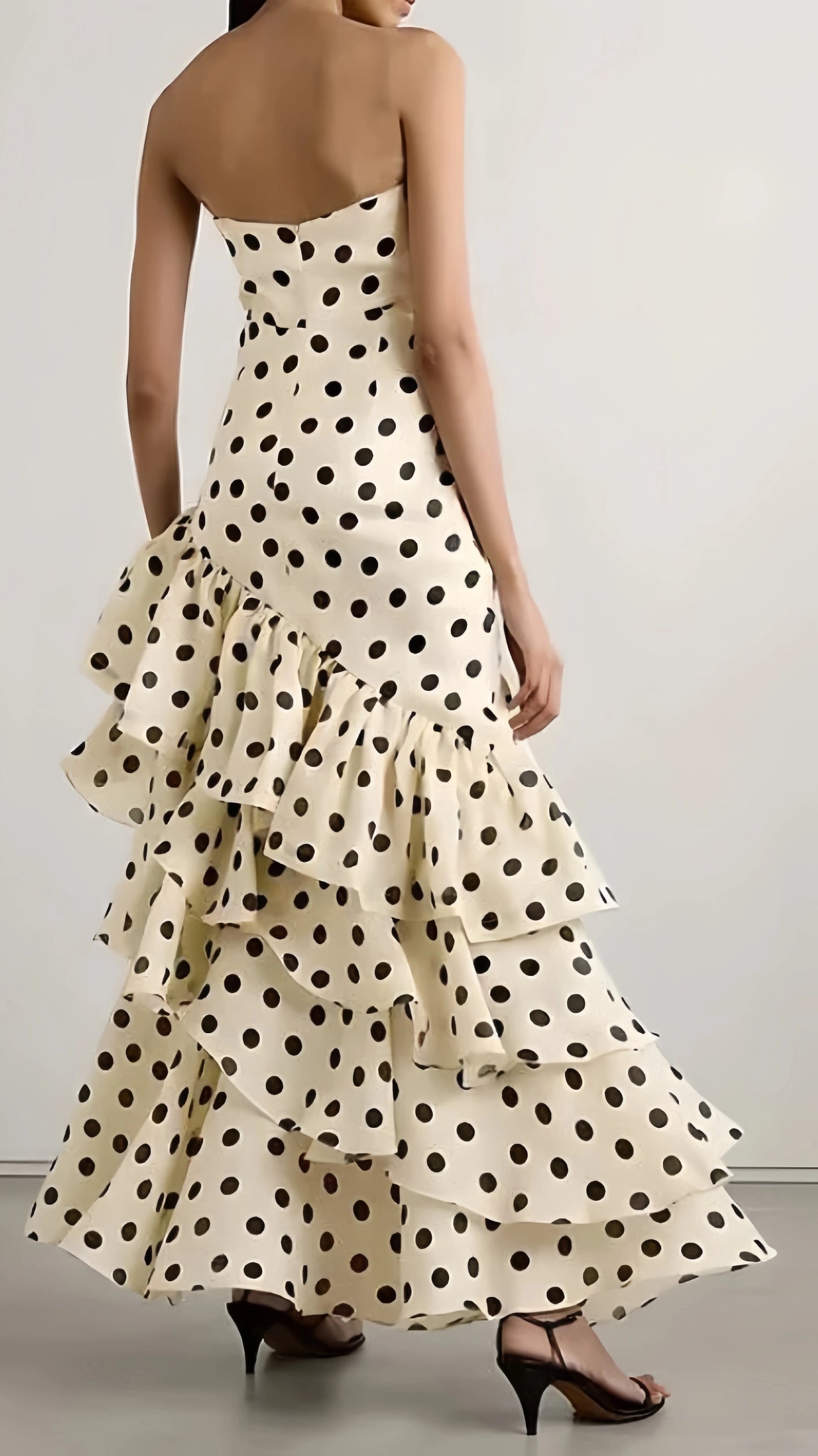 Strapless Mermaid Long Prom Dresses Dots Ruffle Sleeveless Party Dress,AST1874