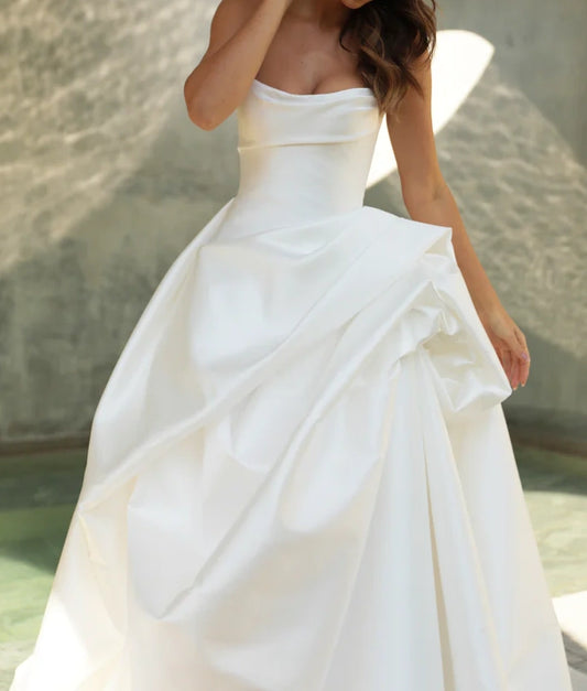 Strapless White A-line Wedding Dress, Sleeveless Bridal Gown,AST1793